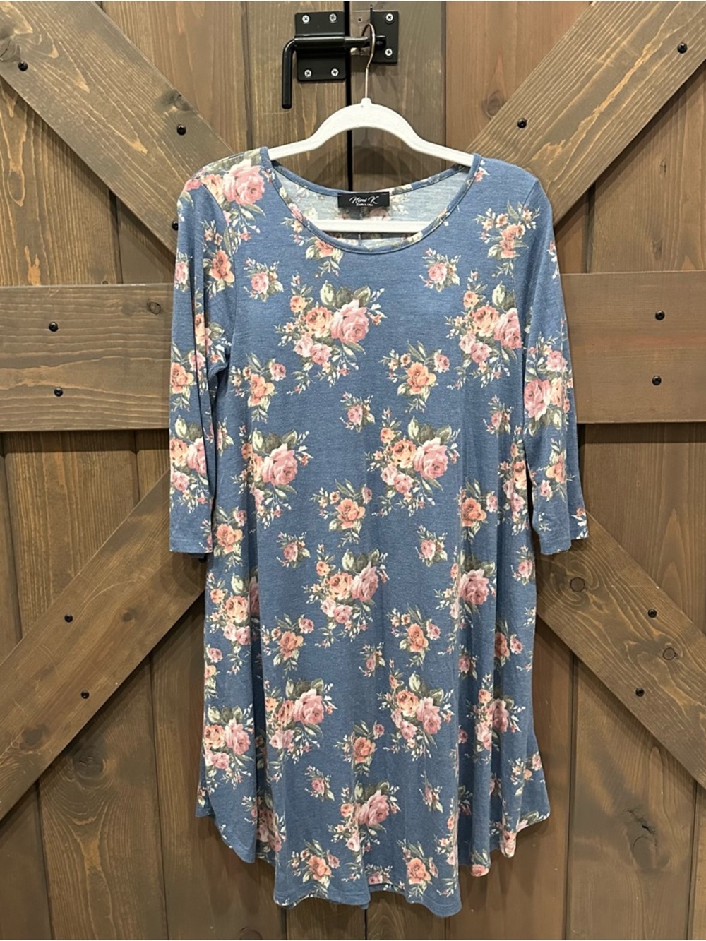 Floral Tunic/Dress - Blue with Pink Roses